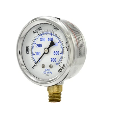 Liquid Filled Lower Mount Pressure Gauge with 2.5" Dial,0-10000PSI, 1/4"Male NPT - Image 1 of 4