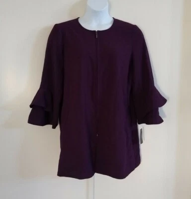 Chaqueta para mujer Alfani con cremallera manga acampanada 3/4 sin cuello púrpura oscuro talla PXL Foto 1 de 4