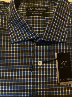 AF Platinum Blue/Black Check Long Sleeve 100% Cotton Shirt Modern Fit Size XL - Image 1 of 3