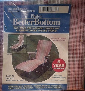 PHIFER CHAISE LOUNGE CHAIR REPLACEMENT COVER One Piece Burgundy Stripe BBCLO-L95 - Picture 1 of 2