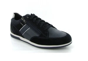 Men Geox U Renan A Sneaker Breathable Zipper Casual Shoes EU 44 BLUE LEATHER - Picture 1 of 9