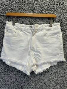 ZARA Cutoff Shorts Women 6 White Med Wash Raw Ham Denim Jeans - Foto 1 di 7