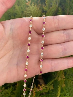 2.00Ct Lab-Created Ruby By Yard Station Wedding Necklace 14K Yellow Gold Plated - Image 1 of 2