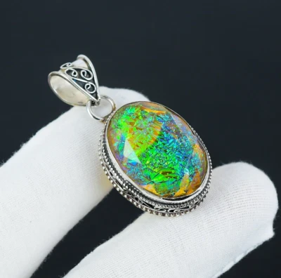 Australian Triplet Opal Gemstone Handmade 925 Sterling Silver Pendant For Gifts - Image 1 of 4