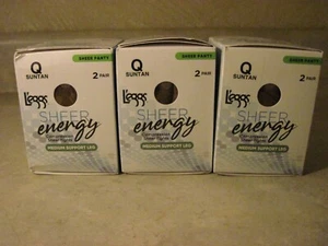 6 Pair Size Queen Q L'eggs Leggs Sheer Energy Sheer to Waist Suntan Pantyhose - Picture 1 of 13