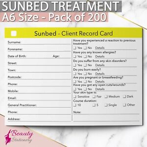 Sunbed Client Record Card Solarium Tanning Consultation Treatment Salon A6 x200