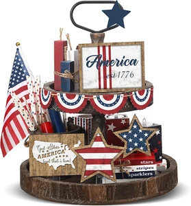 13 Pcs 4Th of July Patriotic Tiered Tray Decor Set Patriotic Independence Day De - Picture 1 of 12