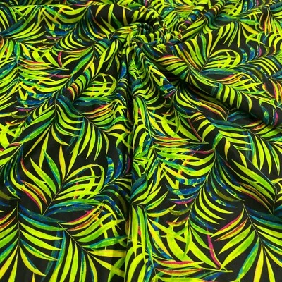 Tela de spandex de nailon con estampado de hojas verdes neón elástica en 4 vías Foto 1 de 4