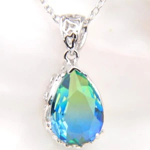Newest Fire Green Blue BI-COLORED Tourmaline Silver Chain Pendants Necklaces - Picture 1 of 9