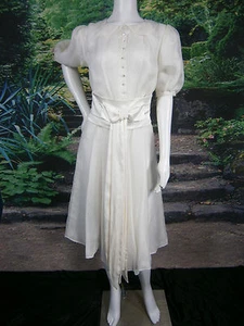 MOD FANCY BRIDAL STORE NY NANCY WEDDING GOWN DRESS TEA SILK IVORY PEARLS 6 - Picture 1 of 12