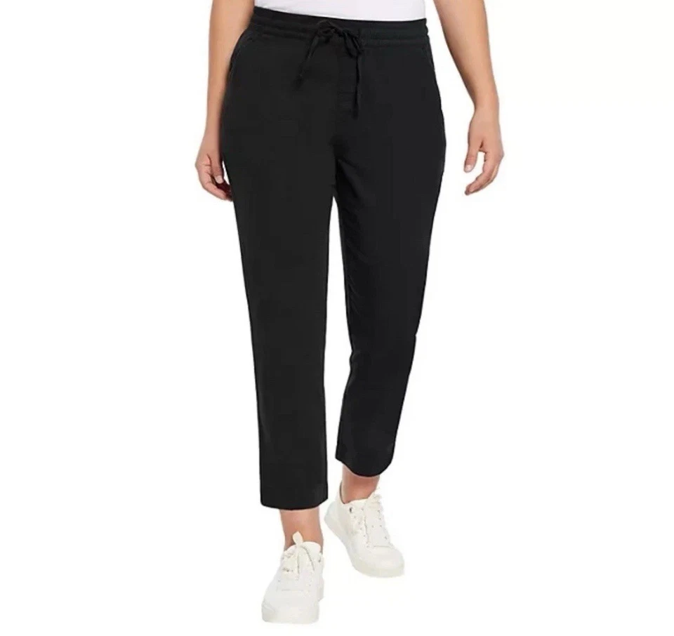 Gap Black Crop Pants Elastic/Tie Waist Lightweight Pockets Size Large