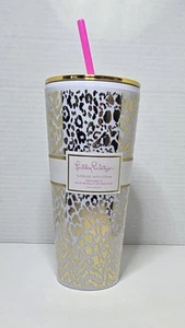 Vaso y pajita Lilly Pulitzer “Gold Metallic Pattern Play” - 24 oz. Nuevo - Imagen 1 de 11