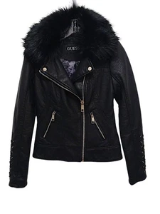 Chaqueta de Moto GUESS Cuero Sintético Piel de Visón Corsé con Cordones XS Negra Diseñador Assymetri - Imagen 1 de 24