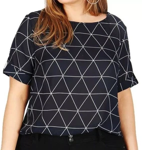 Größe 16 blau weiß geometrisches Muster Tunika Bluse Kaftan Top Damen - Bild 1 von 5