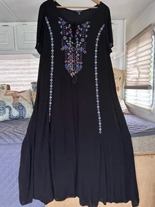 ROAMAN'S EMBROIDERED BLACK MAXI DRESS Plus Size L 18/20 Bead Tassels Lined Women - Picture 1 of 6