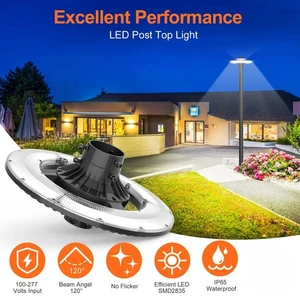 Led Post Top Light 100W Dusk to Dawn Photocell for Street Garden Yard Parking Lt - Picture 1 of 14