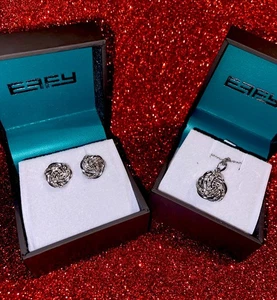 NEU! Effy Diamant & Sterlingsilber Wirbel Halskette & Ohrringe Geschenkset/325 $ - Bild 1 von 4