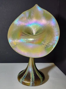 John Cook Signed Phoenix Studios Jack in the Pulpit Art Glass Vase 1977  Lustre - Picture 1 of 13