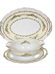 Noritake M China Porcelain Floral Scrolls Platter & Gravy Boat Vintage 1933 - Picture 1 of 7