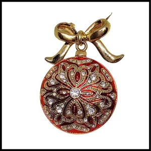 Broche prendedor vintage Monet esmalte rojo y diamantes de imitación adorno de Navidad arco - Imagen 1 de 15