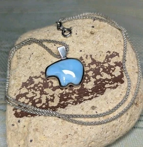 Sterling Silver MARAHLAGO Bear 18" NECKLACE 925 Pendant CHAIN Rare Larimar Cute! - Picture 1 of 11