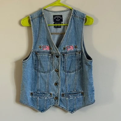 Colete jeans patriótico vintage bordado bandeira dos EUA feminino PM 100% algodão - Imagem 1 de 4
