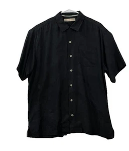 Tommy Bahama Shirt Mens Medium Black Silk Six Flights A Day Wine Embroidered - Picture 1 of 11