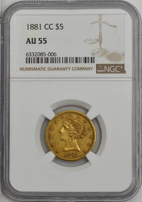 1881-CC $5 Gold Liberty AU55 NGC 946897-5 - Image 1 of 4