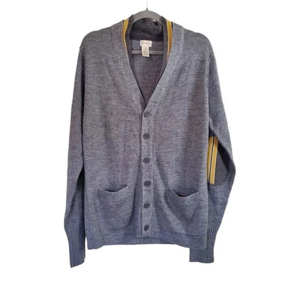 NEVADA Wool Blend Slouchy Grandpa Cardigan Sweater Elbow Patch, Men's Small - Image 1 of 4