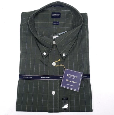 Mens Arrow Dress Shirt Long Sleeve 2XL 18 18-1/2 Pinpoint Oxford Hunter Green - Image 1 of 4