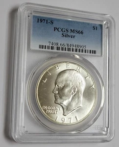 PCGS MS 66 1971-S Eisenhower Silver "IKE" Dollar Beautiful SILVER Coin Frosty - Picture 1 of 4