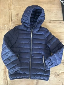 HANNA ANDERSSON blue DOWN hooded jacket full zip Size 140 /10 Unisex Packable - Picture 1 of 6