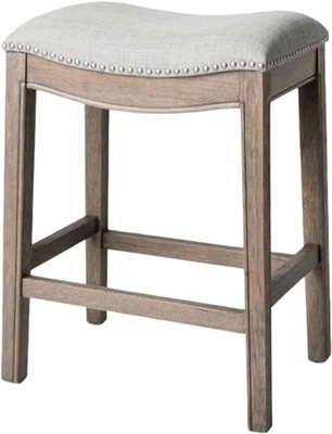 Adrien Backless Counter Stool – 26 Inches – Saddle Stool with Footrest – Grey So - Image 1 of 4