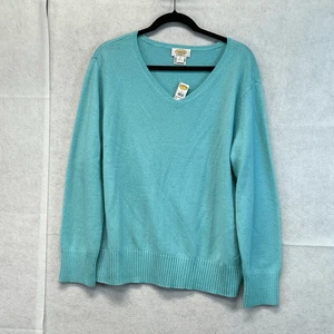 TALBOTS WOMAN Pullover 1X Aqua Blau V-Ausschnitt Merinowolle Angora Kaschmir Ellbogen Patc - Bild 1 von 14