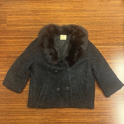 Auténtico abrigo de piel de cordero persa negro vintage años 50 60 talla mediana Hollywood Glam Foto 1 de 4