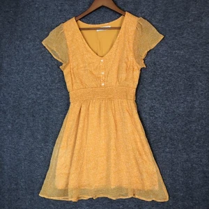 Abercrombie & Fitch Vestito Donna M Babydoll Giallo Floreale Manica Corta Foderato Y2K - Foto 1 di 13