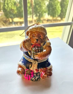 Teddybär aufklappbar aufziehbar animierte Spieluhr Ornament spielt Bless ye merry GM - Bild 1 von 6