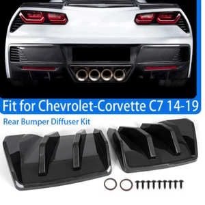 Kit de labios difusores de parachoques trasero de aleta grande negro carbono para Corvette C7 Z06 2014~2019 - Imagen 1 de 12