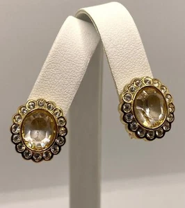 Vintage Swarovski Gold Tone Crystal Clip On Elegant Sparkling Small Earrings - Picture 1 of 9
