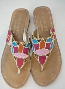 Coconuts By Matisse Flip Flop Sandals Beaded Embroidered Pink Orange SIZE 10M - Picture 1 of 6