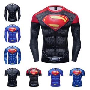 Men's Summer T-shirts Superhero Superman Compression Tights Tops Fitness T shirt - Picture 1 of 26