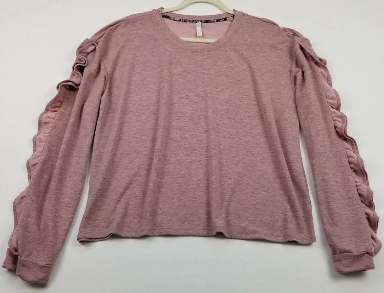 Suéter Xhilaration Mujer Junior 2XL Rosa Cuello Redondo Volantes Mangas Largas Elástico Foto 1 de 4