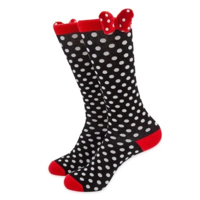 Disney Parks Women Black Red OTC Cotton Minnie Mouse Polka Dot Bow Socks OS 5-10 - Изображение 1 из 3