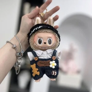 POP MART The Monsters Labubu Plush Doll Handsome Denim Jumpsuit White Top No Toy