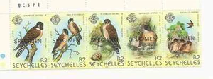 SEYCHELLES 1980 KESTREL # CORNER STRIP OF 5 OVPT SPECIMEN SCOTT # 447 a-e MNH - Picture 1 of 1