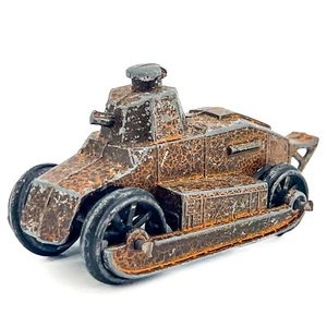 Vtg HTF Original Tootsietoy Brown & Orange 'Crackle' Tank Paint Black Wheels - Picture 1 of 15