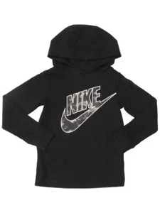 Nike Little Boy's Camo Logo Hooded Black Cotton Sweatshirt Shirt Sz: 4 - Picture 1 of 2