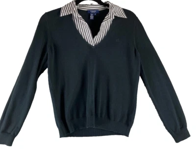 Suéter/Blusa Chap's Para Mujer Talla M Negro Gris Blanco Rayas Pullover Manga Larga Foto 1 de 4