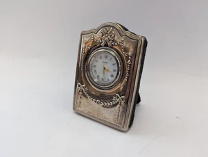 Vintage Solid Silver Miniature Desktop Clock, HM Sheffield, 925, A89 P486 - Picture 1 of 10