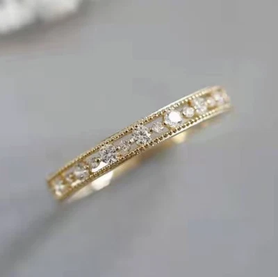 0.6CT Round Cut DEF Moissanite Eternity Wedding Band Ring 14K Yellow Gold Plated - Image 1 of 4